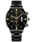Soviska | Zegarek męski chronograf w czarnej stali