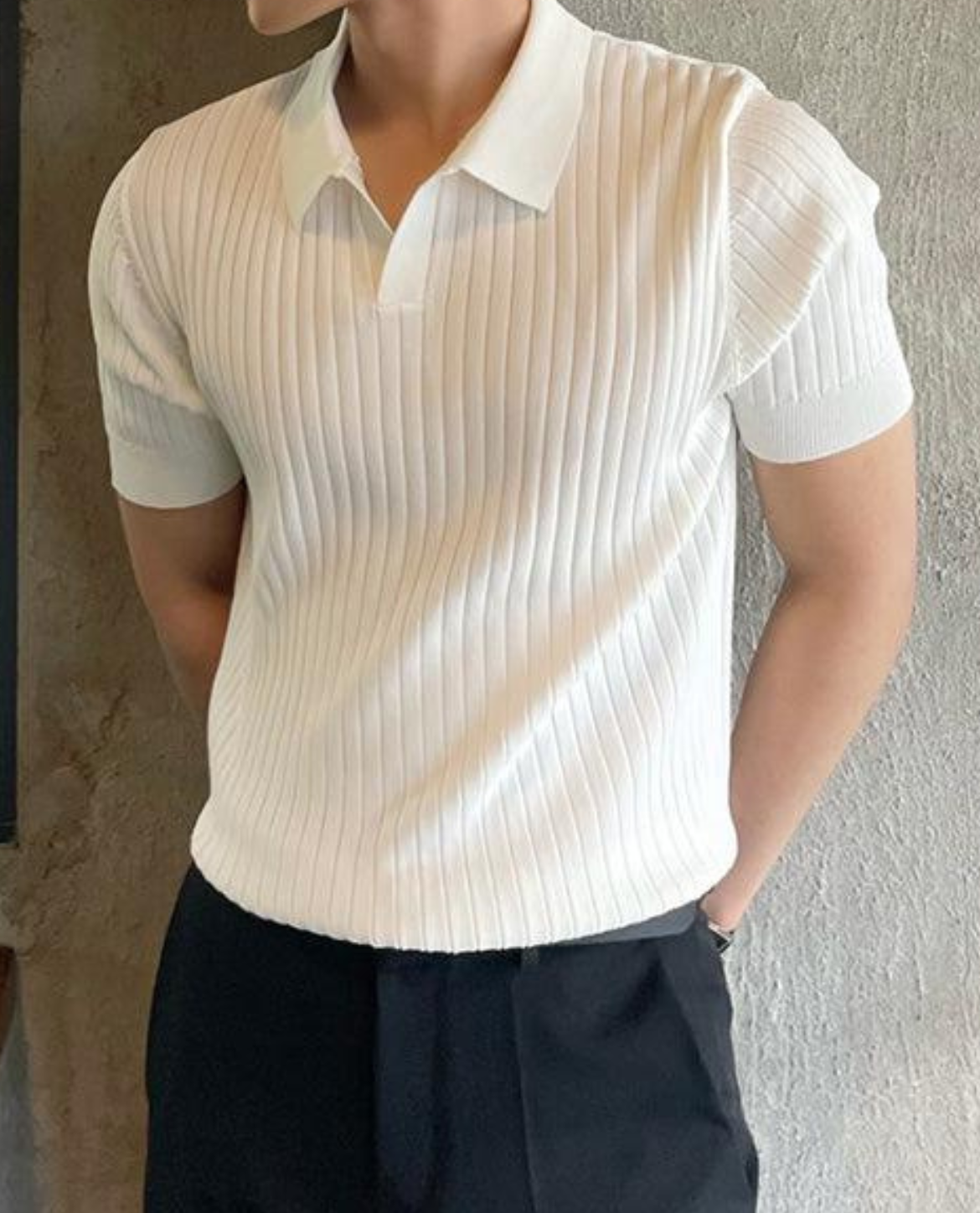 Koszulka polo prążkowana slim fit