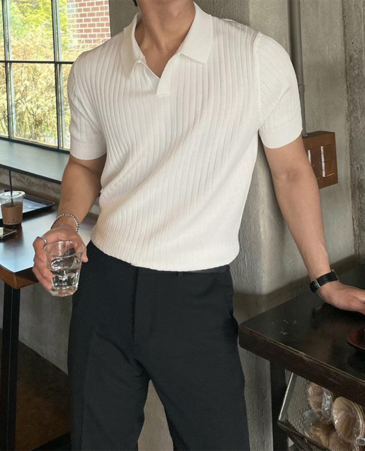 Koszulka polo prążkowana slim fit