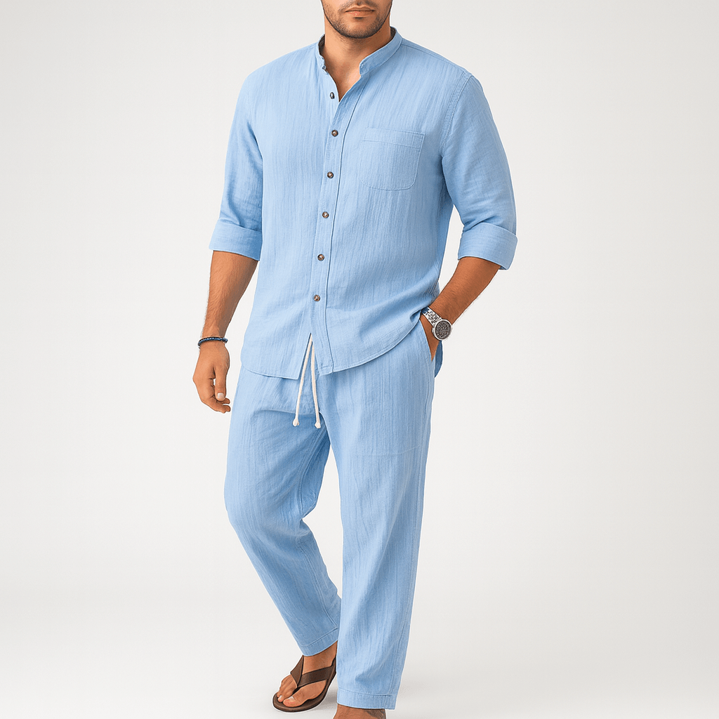 Soviska | Dopasowany komplet lniany z koszulką polo