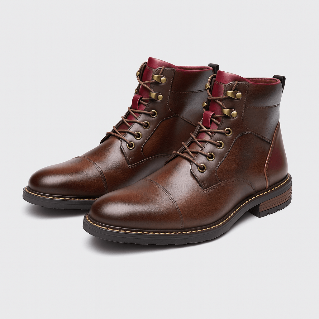 Soviska | Gładkie skórzane botki z sznurowaną konstrukcją