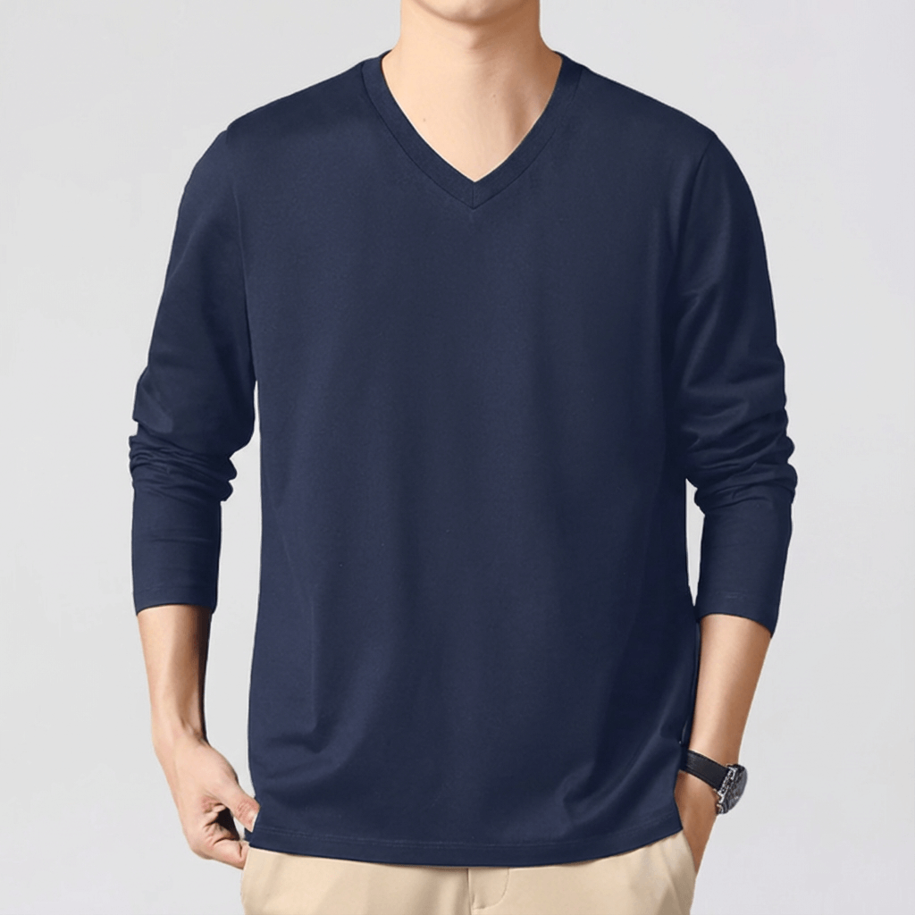 Soviska | Klasyczna bluzka męska z dekoltem w serek i długim rękawem