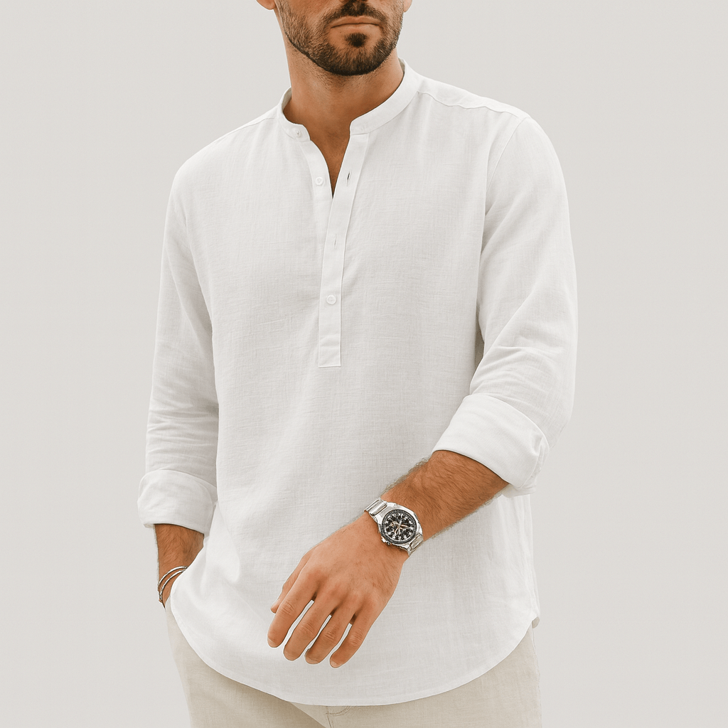 Soviska | Lniana koszula henley z długim rękawem