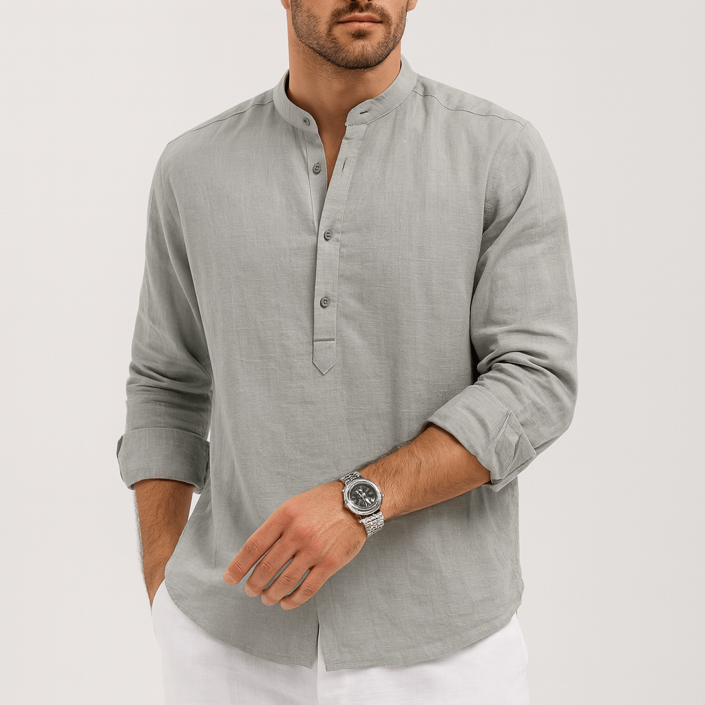 Soviska | Lniana koszula henley z długim rękawem