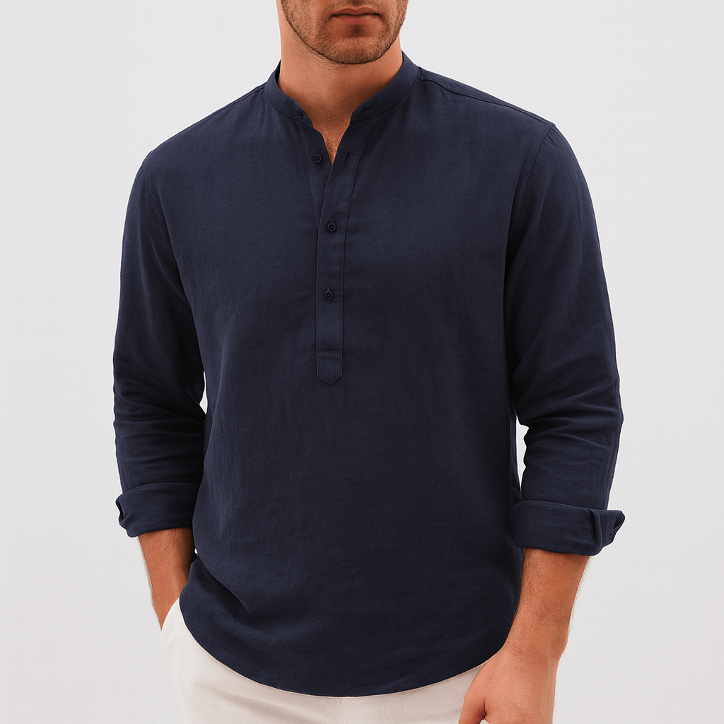 Soviska | Lniana koszula henley z długim rękawem