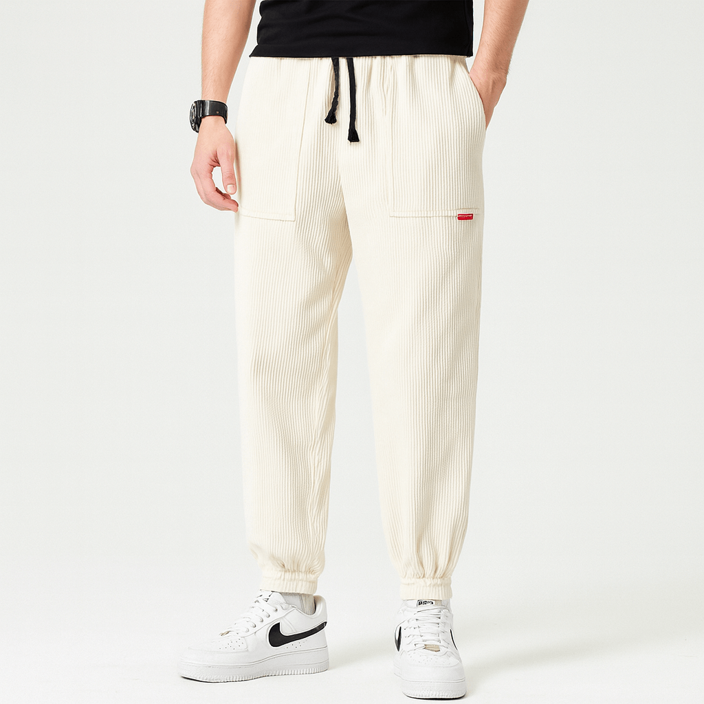 Soviska | Luźne sztruksowe spodnie dresowe z regulowanym pasem