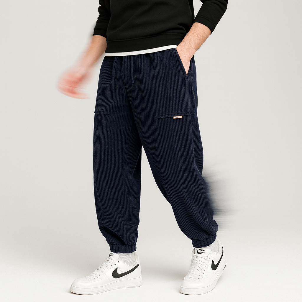 Soviska | Luźne sztruksowe spodnie dresowe z regulowanym pasem