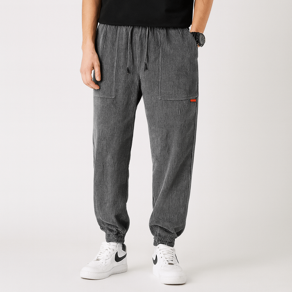 Soviska | Luźne sztruksowe spodnie dresowe z regulowanym pasem