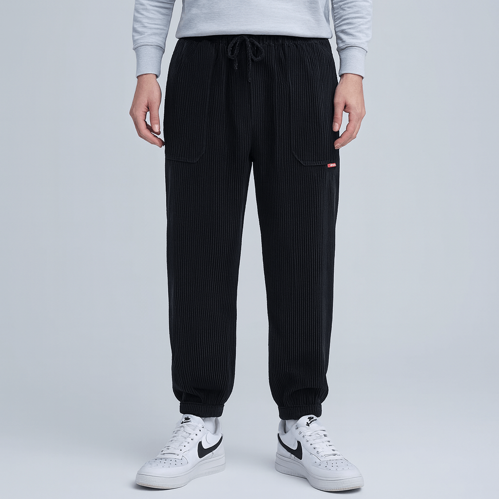 Soviska | Luźne sztruksowe spodnie dresowe z regulowanym pasem