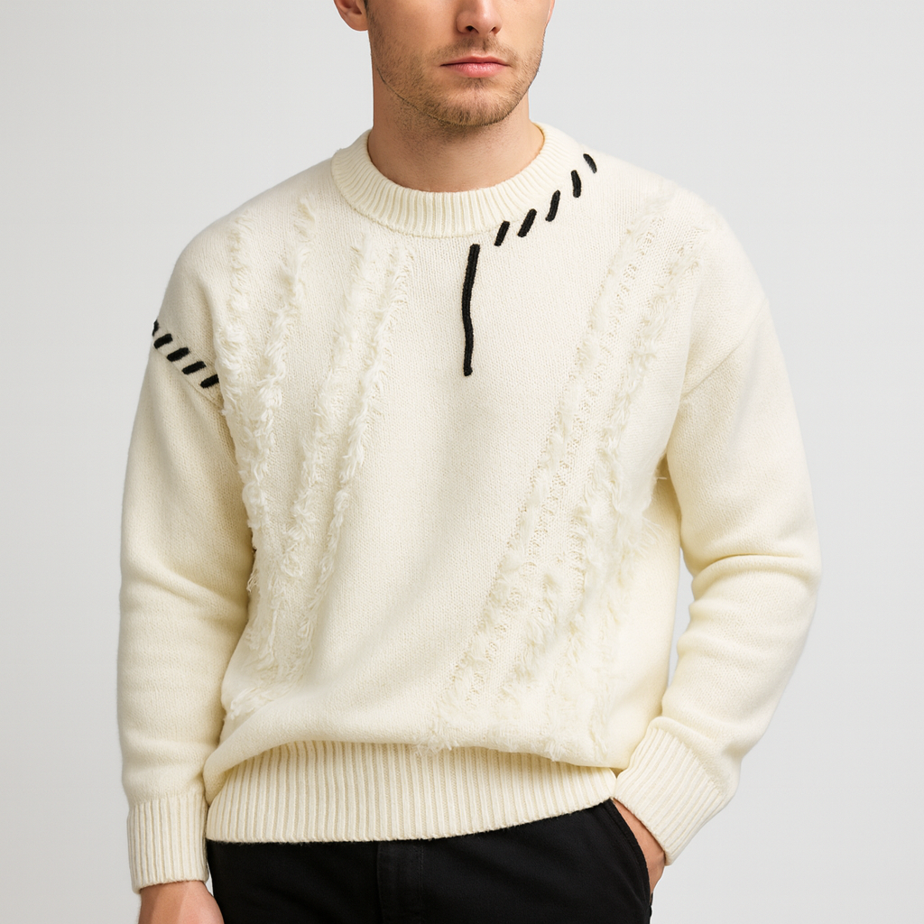 Soviska | Luźny sweter z patchworkowym wzorem i frędzlami