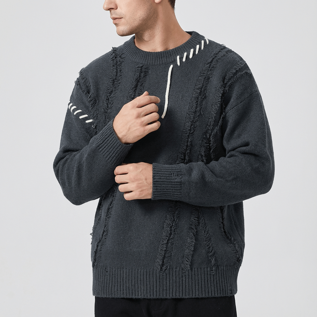 Soviska | Luźny sweter z patchworkowym wzorem i frędzlami