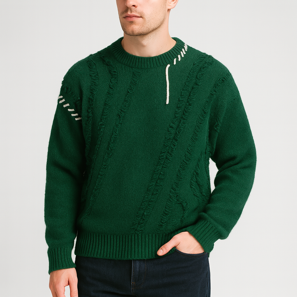 Soviska | Luźny sweter z patchworkowym wzorem i frędzlami