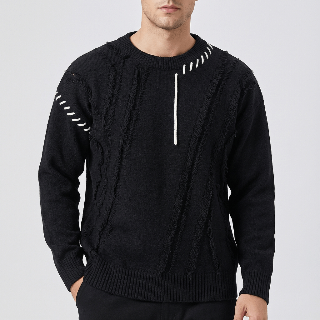 Soviska | Luźny sweter z patchworkowym wzorem i frędzlami