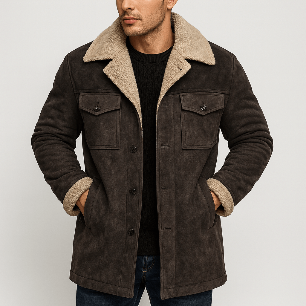 Soviska | Luźny trencz z pluszowym kołnierzem