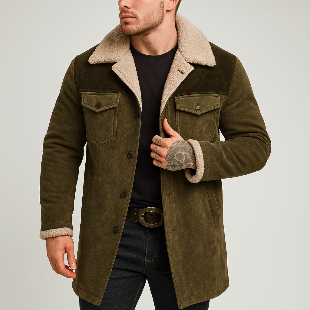 Soviska | Luźny trencz z pluszowym kołnierzem