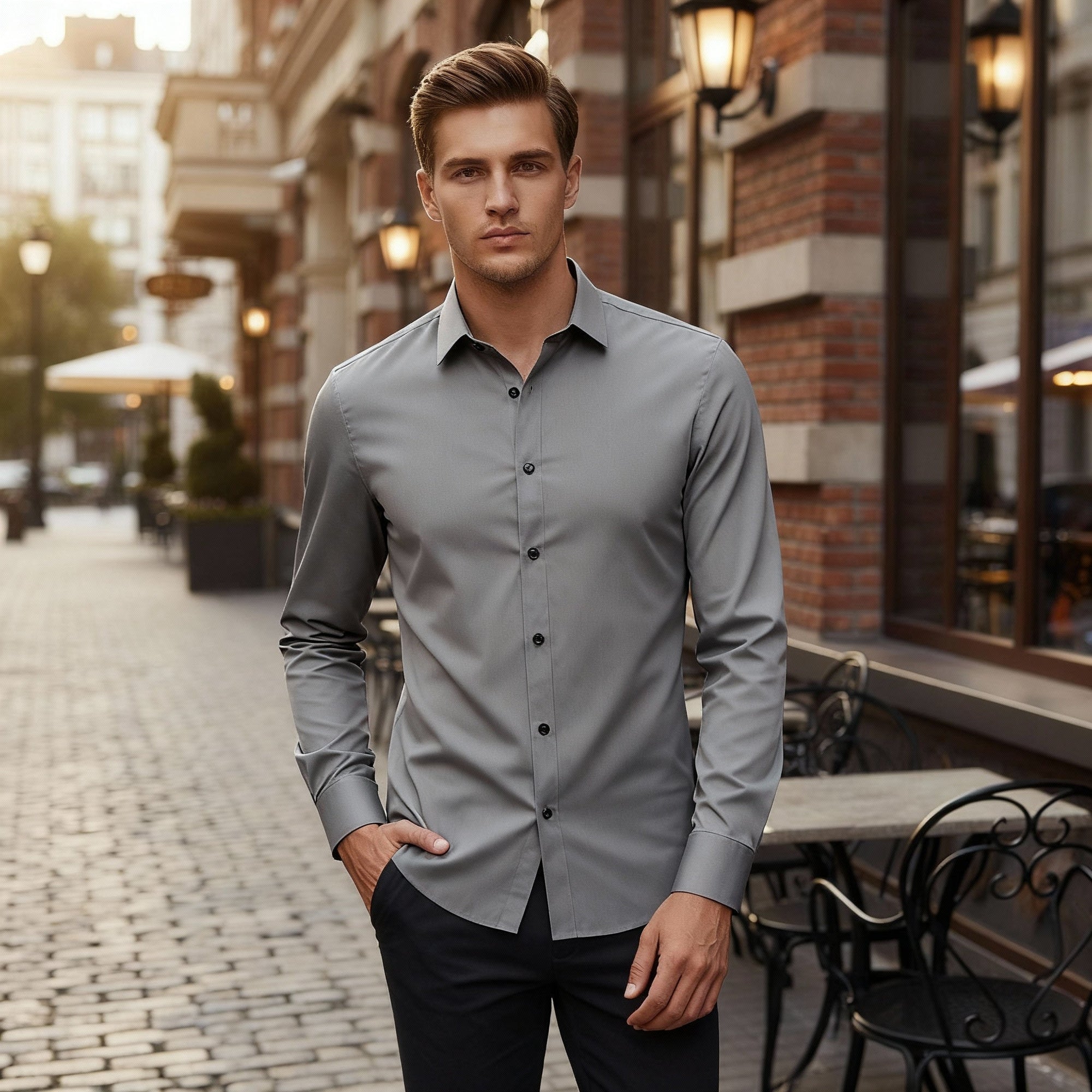 Soviska | Oddychająca koszula slim fit z długim rękawem