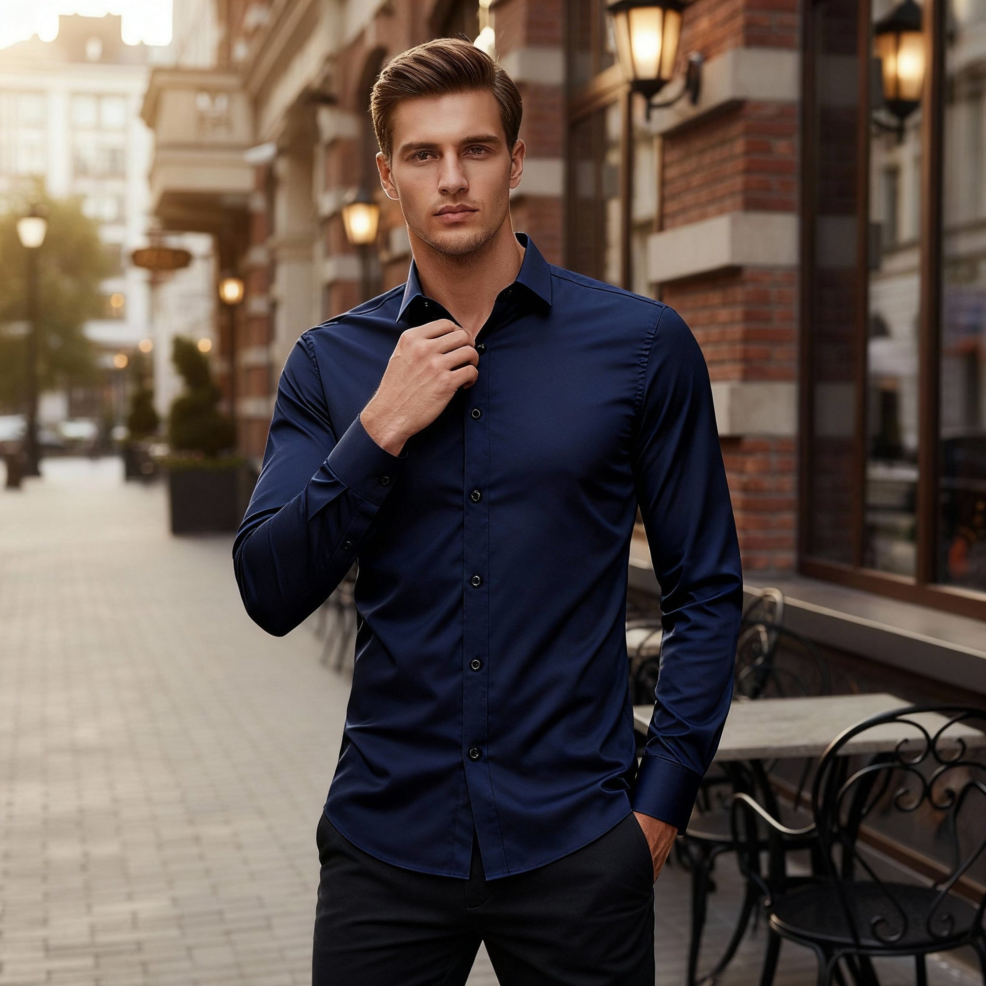 Soviska | Oddychająca koszula slim fit z długim rękawem