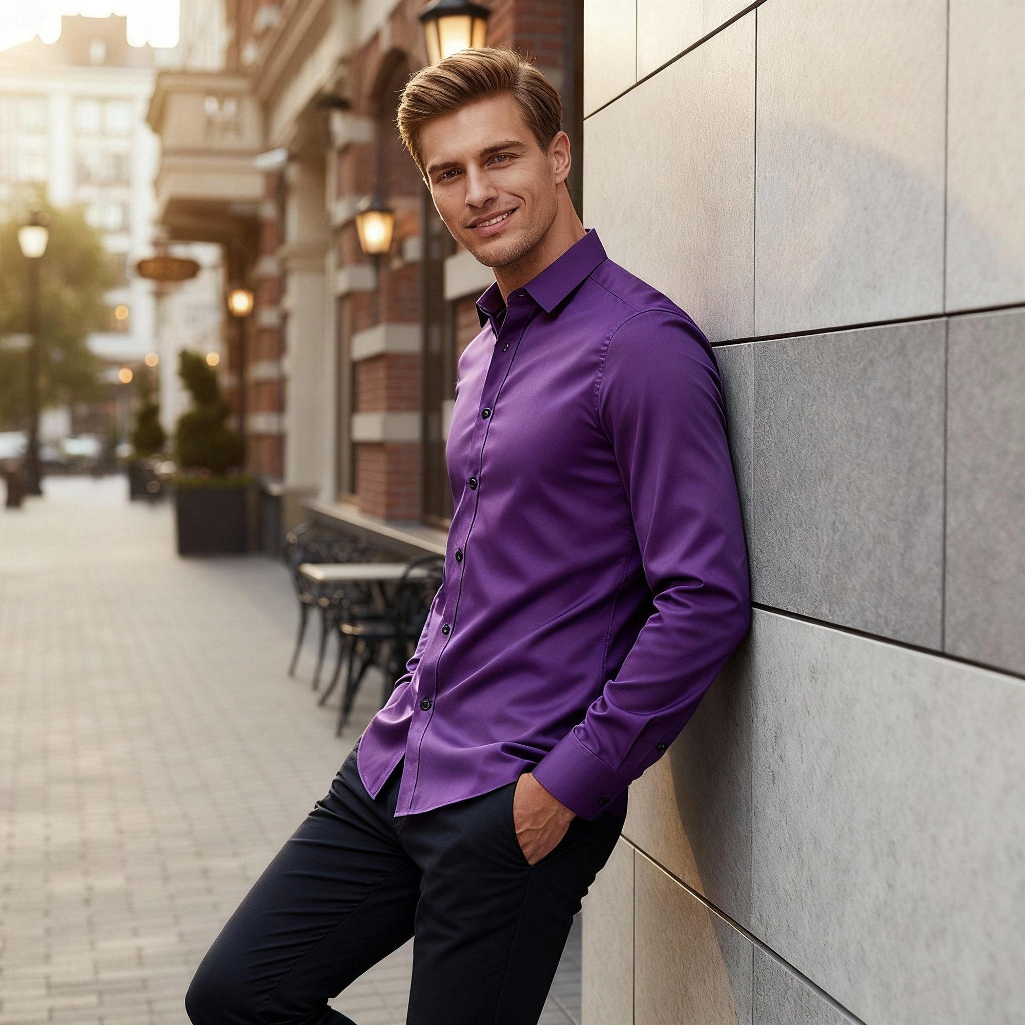 Soviska | Oddychająca koszula slim fit z długim rękawem