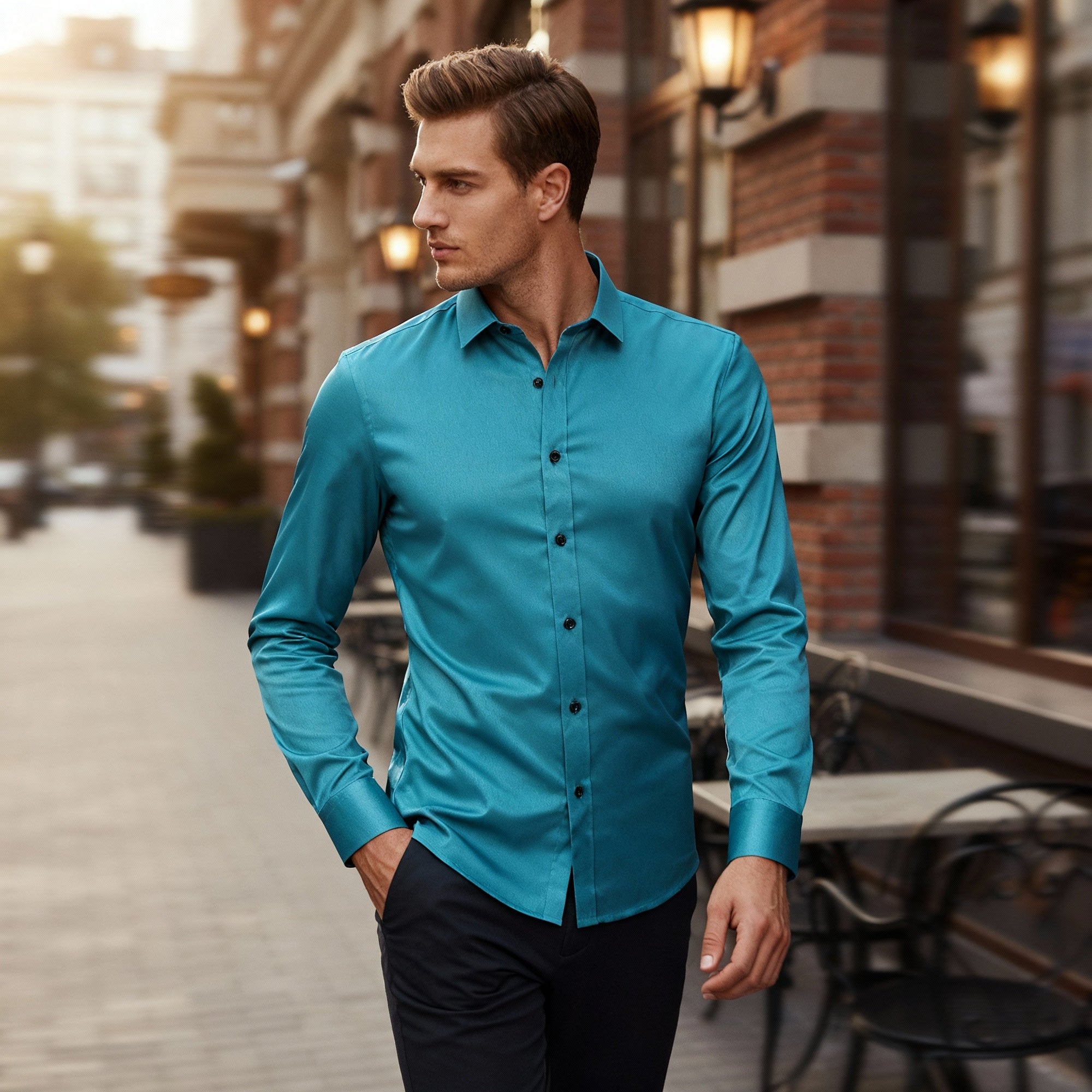 Soviska | Oddychająca koszula slim fit z długim rękawem
