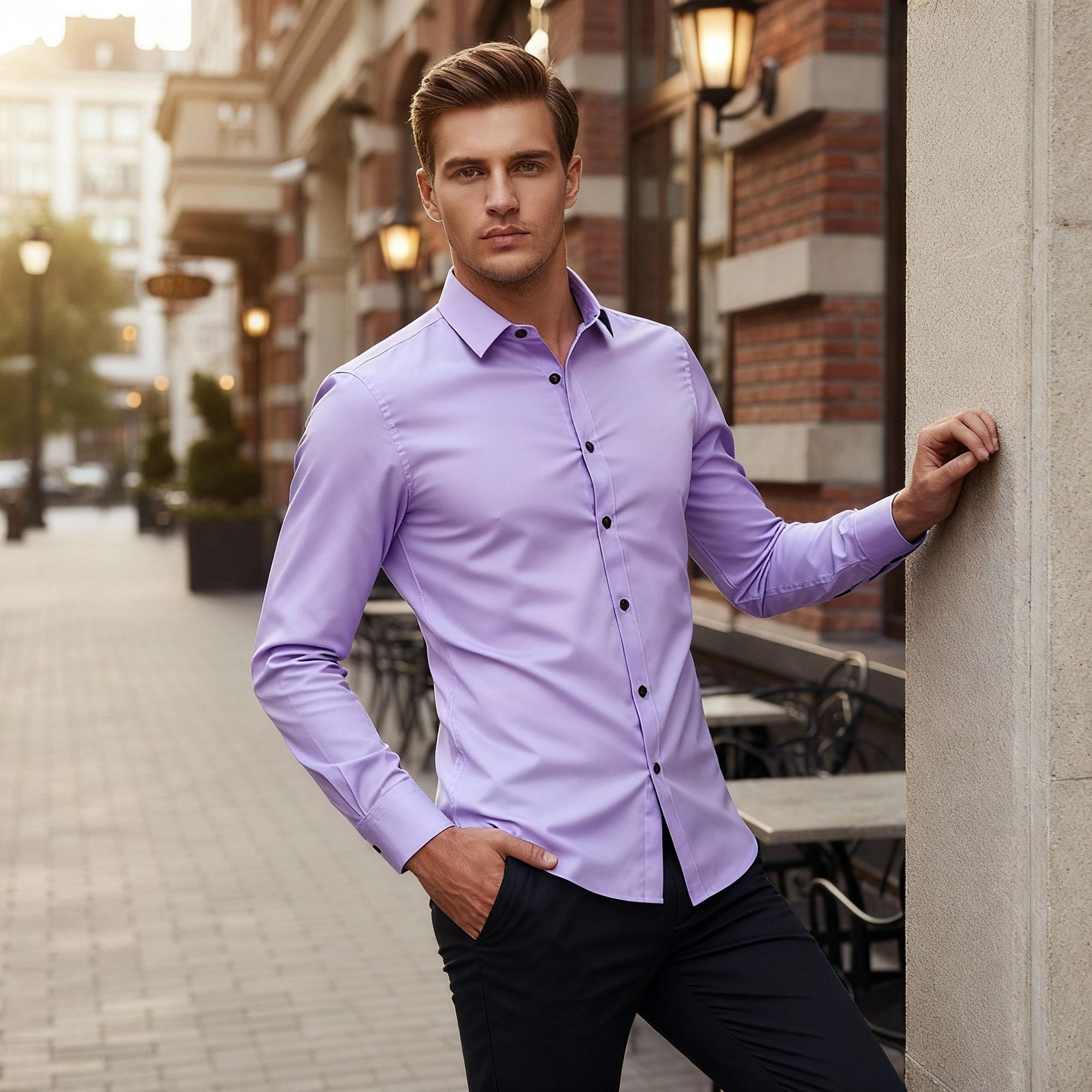 Soviska | Oddychająca koszula slim fit z długim rękawem