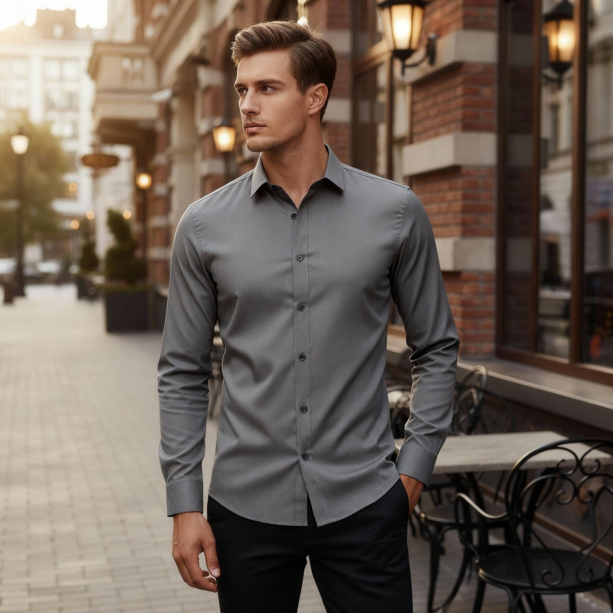 Soviska | Oddychająca koszula slim fit z długim rękawem