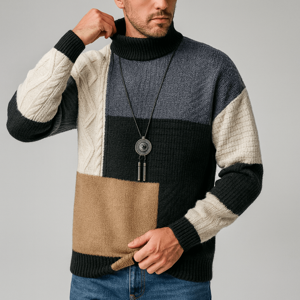 Soviska | Patchworkowy sweter z kołnierzykiem O