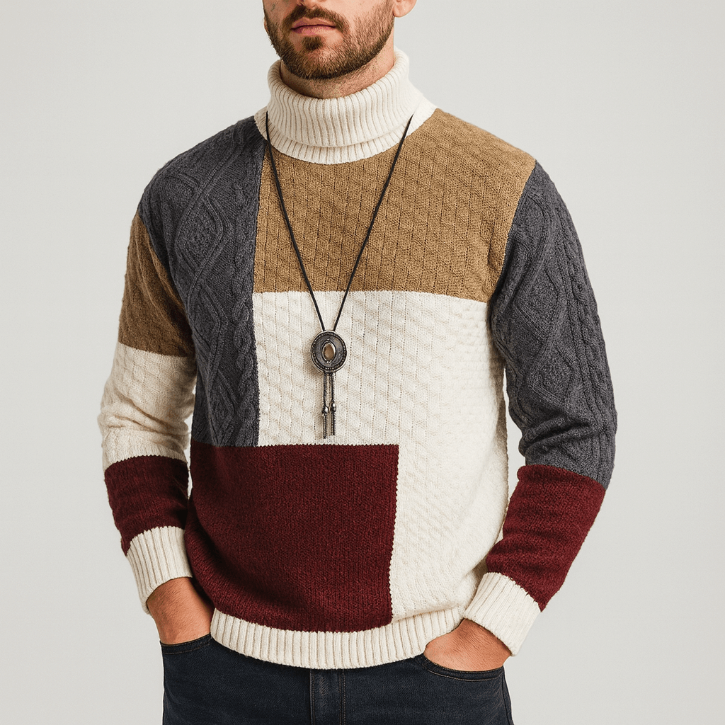 Soviska | Patchworkowy sweter z kołnierzykiem O