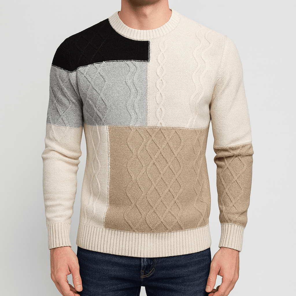 Soviska | Patchworkowy sweter z okrągłym dekoltem