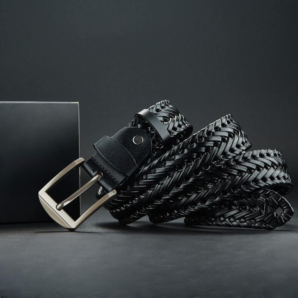 Soviska | Ręcznie pleciony pasek skórzany z polerowaną klamrą