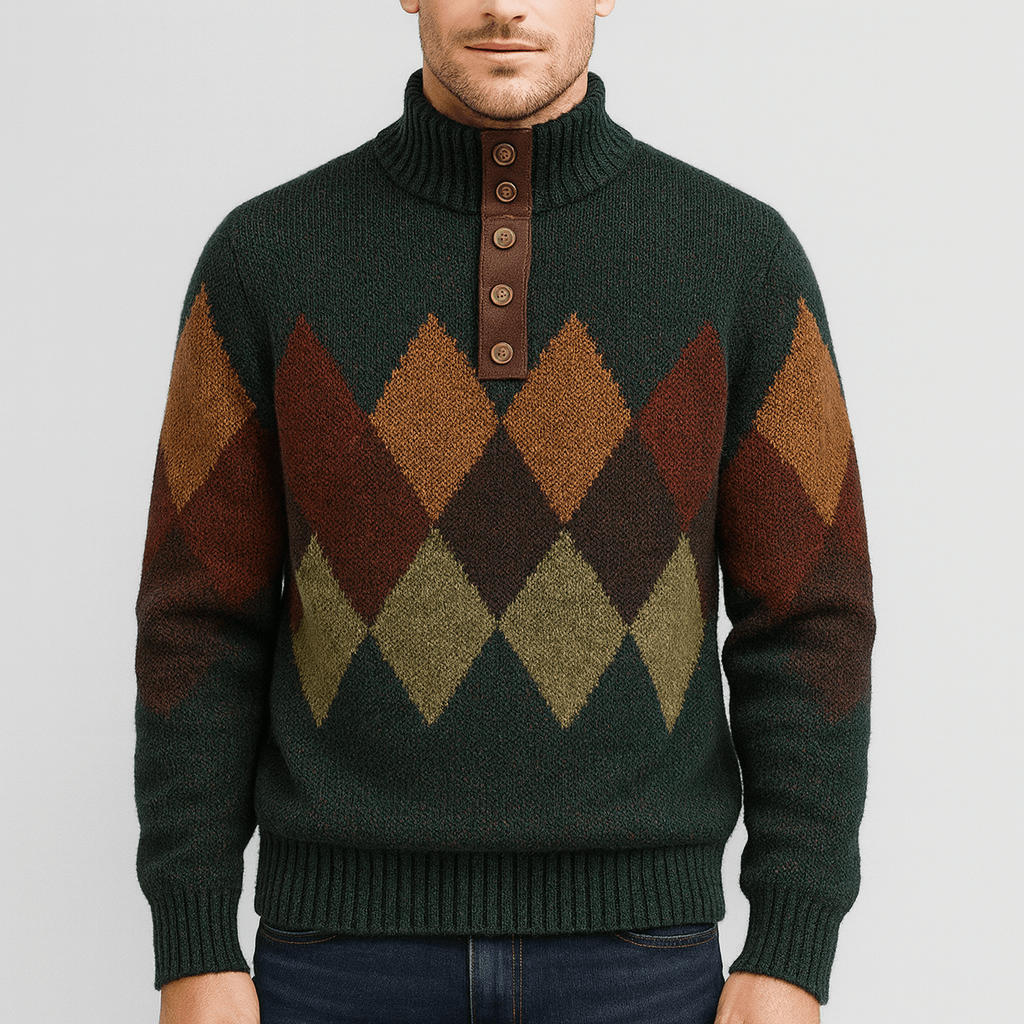 Soviska | Rombowy wzór sweter z golfem z bawełnianej dzianiny