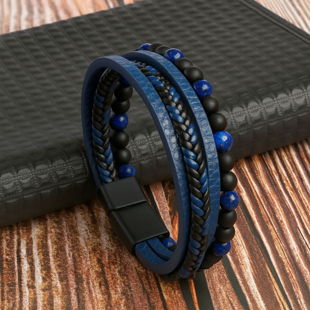 Soviska | Skórzana bransoletka z kamiennymi koralikami