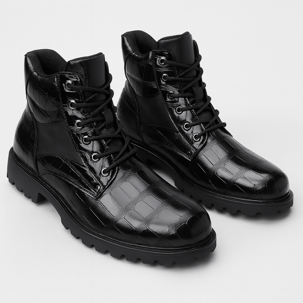 Soviska | Skórzane botki z fakturą krokodyla