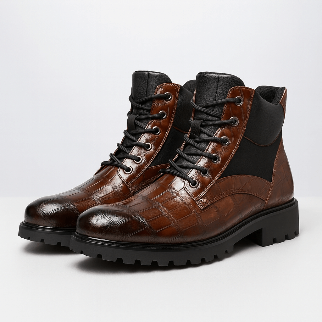 Soviska | Skórzane botki z fakturą krokodyla