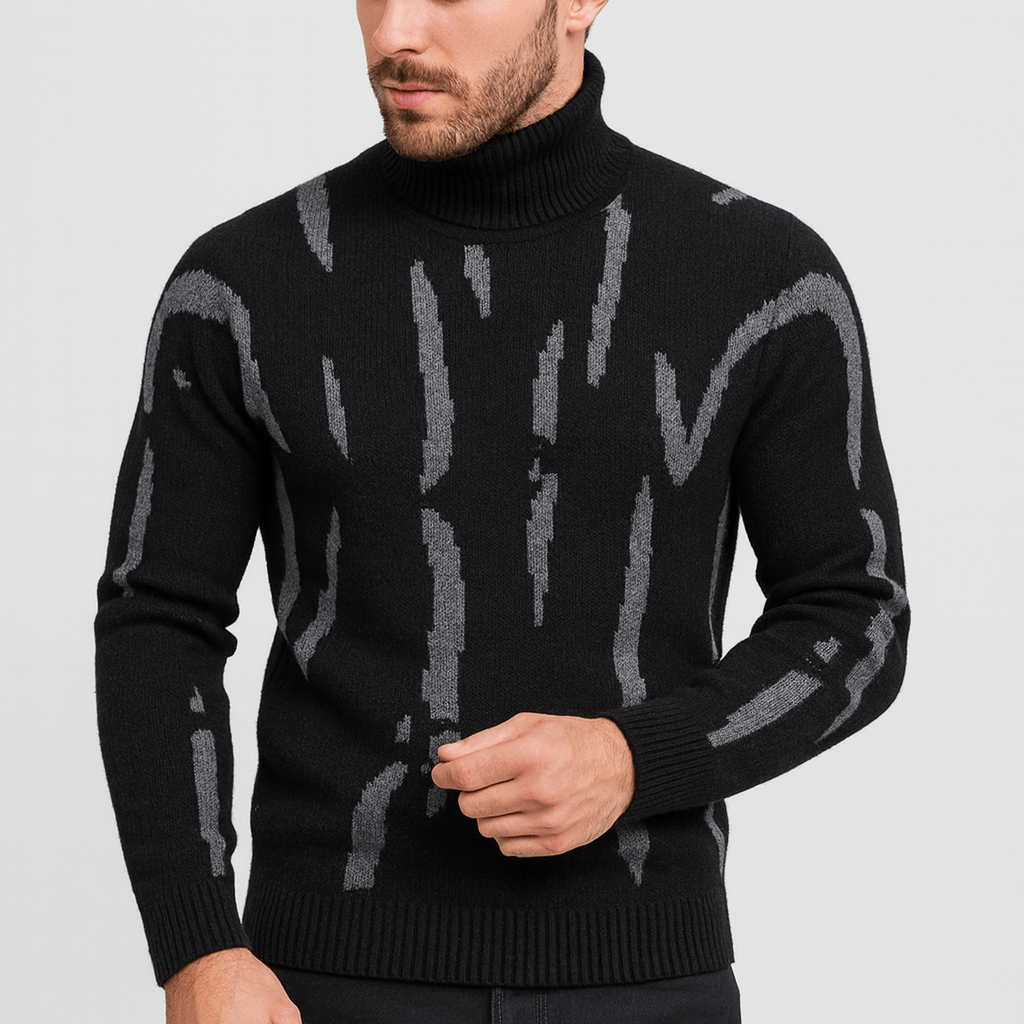 Soviska | Slim fit sweter w paski z kołnierzem golfowym