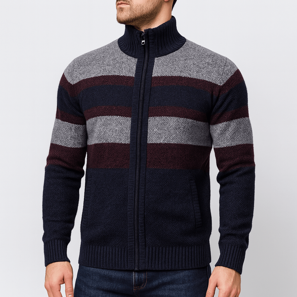 Soviska | Stylowy sweter w paski z zamkiem