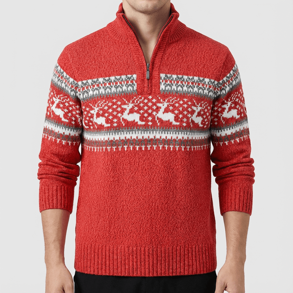 Soviska | Sweter z tradycyjnym wzorem i kołnierzem na zamek