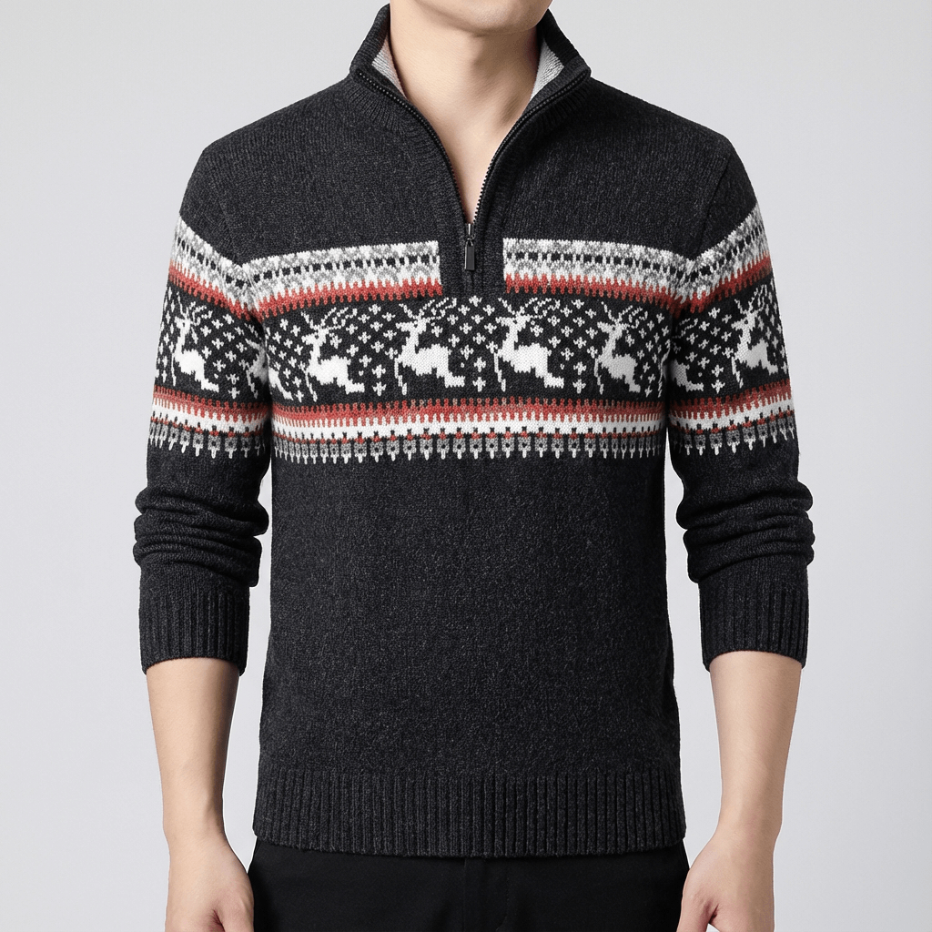 Soviska | Sweter z tradycyjnym wzorem i kołnierzem na zamek