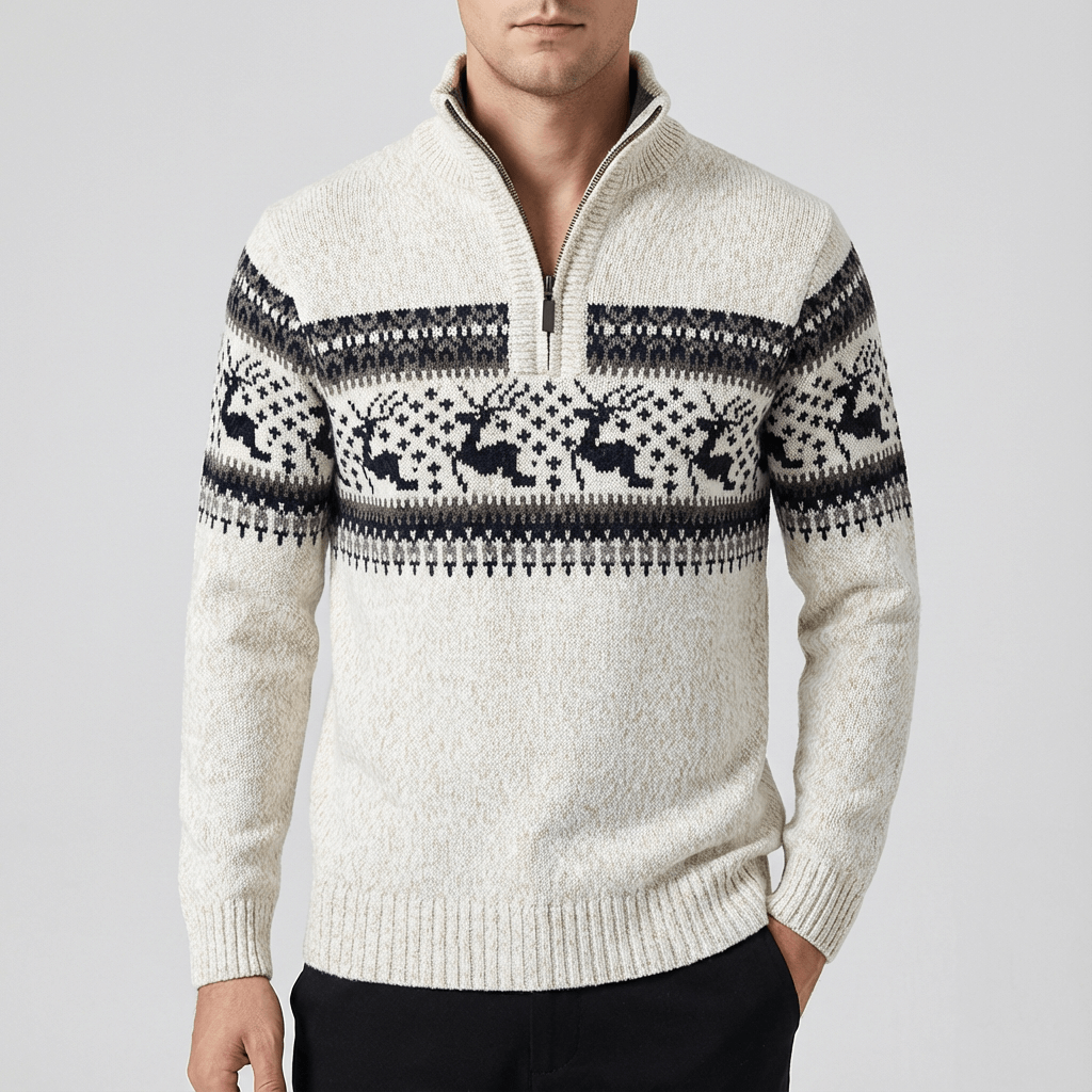 Soviska | Sweter z tradycyjnym wzorem i kołnierzem na zamek