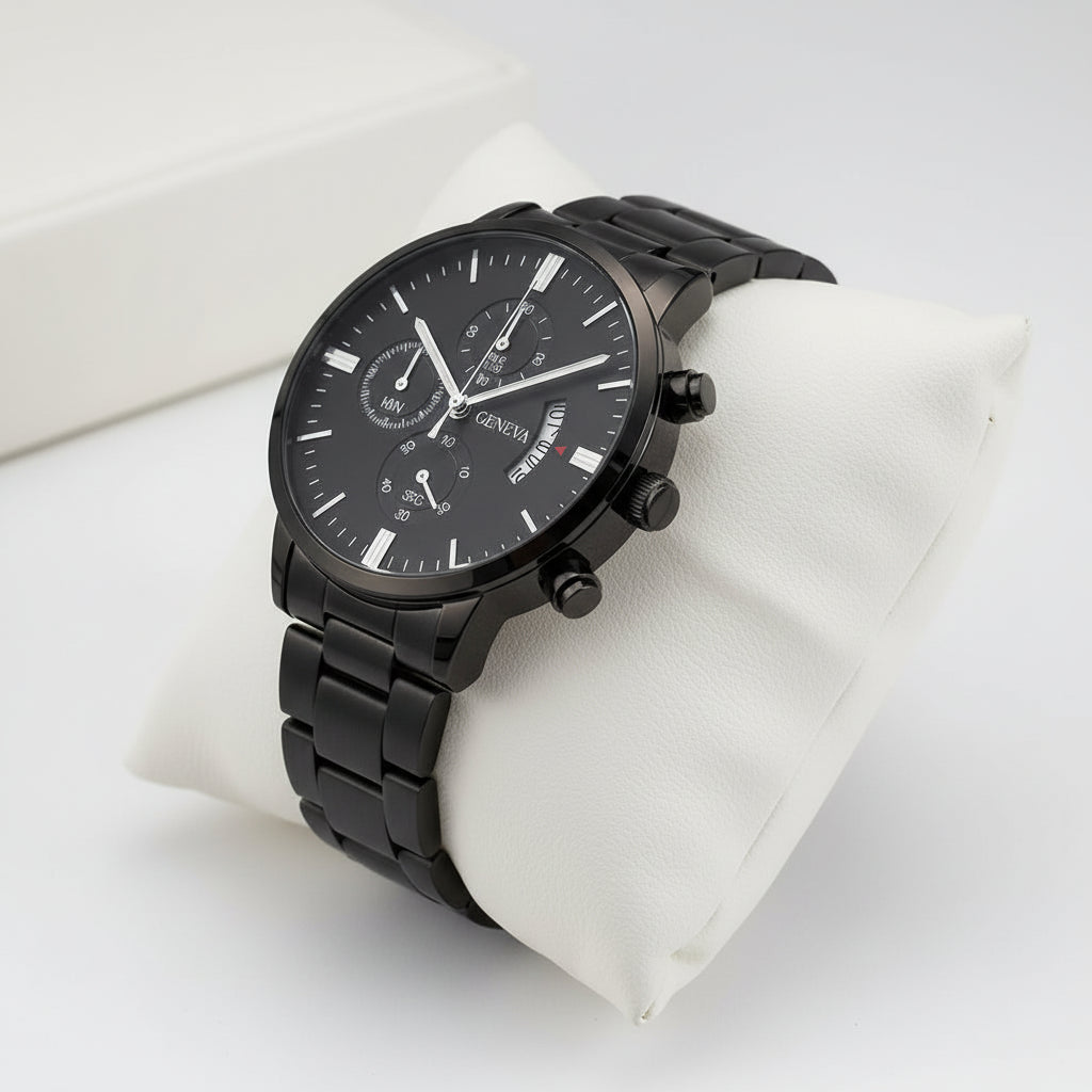 Soviska | Zegarek męski chronograf w czarnej stali