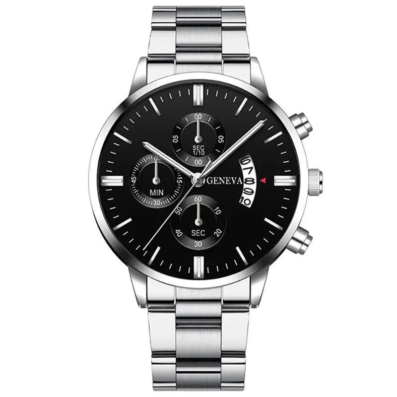 Soviska | Zegarek męski chronograf w czarnej stali