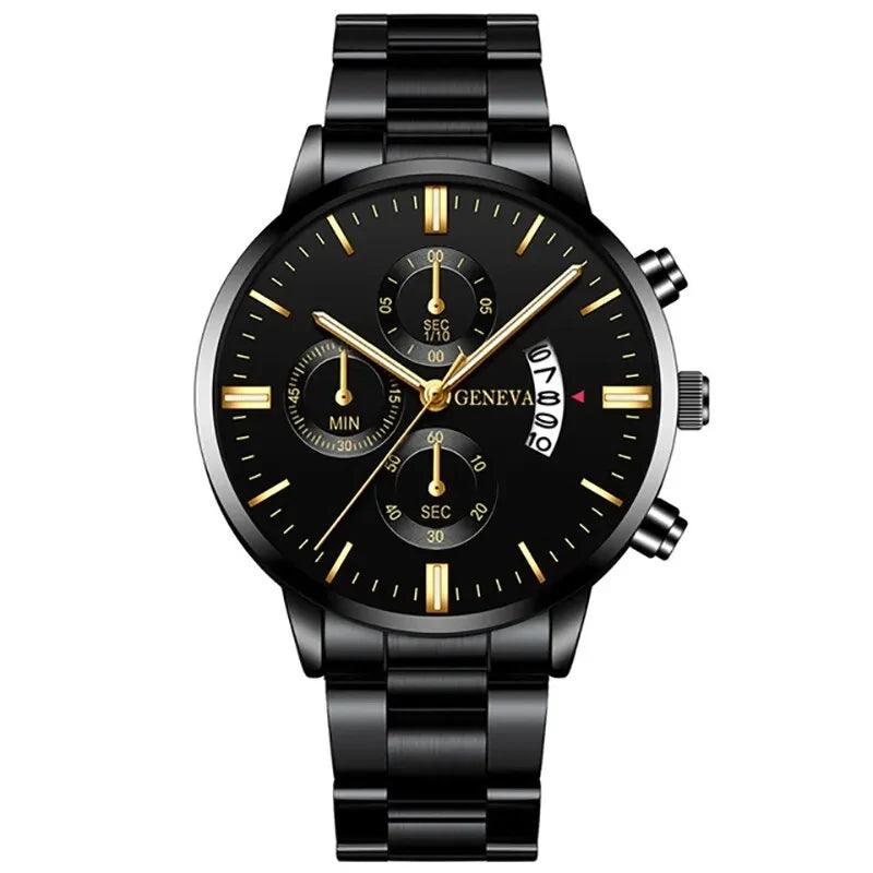 Soviska | Zegarek męski chronograf w czarnej stali